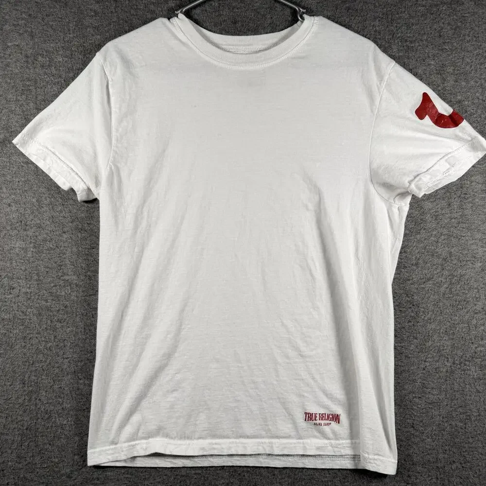 True Religion Shirt Mens Large White Horseshoe Logo Brand Jeans Graphic Tee